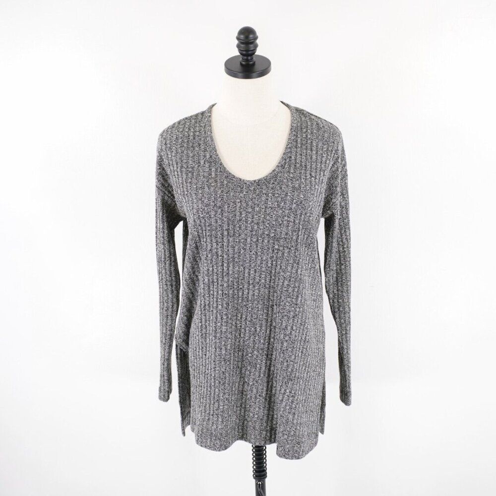 Ann Taylor‎ Loft Gray Striped Medium Lightweight Sweater Scoop Neck Polyester